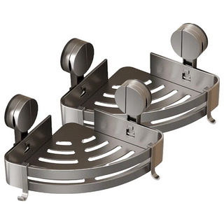 HOUDER 吸盤式太空鋁置物架 三角 標準, 槍灰色, 2個