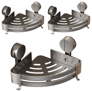 HOUDER 吸盤式太空鋁置物架 三角 標準, 槍灰色, 3個