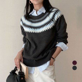 afinar 女款柔軟毛絨費爾島提花毛衣