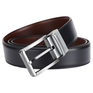 真皮碳纖維牛皮帶 男士旋轉合金針釦皮帶 二層牛皮 LL75, 長110~125cm 寬 3.4cm, 黑咖, 長110~125cm 寬 3.4cm