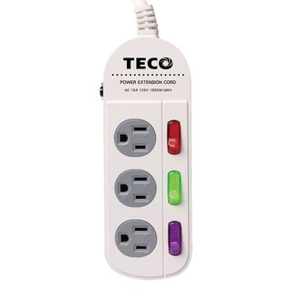 TECO 東元三開三插轉接電源線 安全防火耐燃材質, 2.7m, 白色, 1條