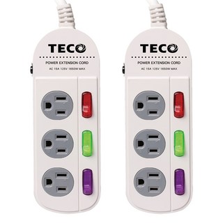 TECO 東元三開三插轉接電源線 安全防火耐燃材質, 2.7m, 白色, 2條