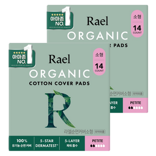 라엘 유기농 순면커버 생리대 날개형, 소형, 14개입, 2개