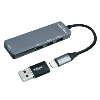 INTOPIC 廣鼎 HBC-690 USB3.1 Type-C高速集線器 5Gbps 4Port 9.9mm 超薄 附贈USB-A轉接頭, 黑色, 1個