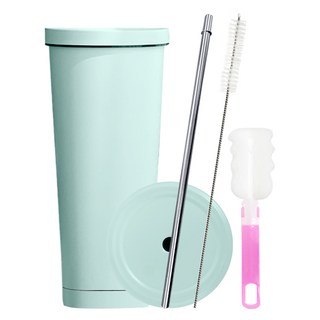 ark 大容量不鏽鋼保溫杯(附杯蓋)+不鏽鋼吸管+清潔刷, 薄荷綠, 750ml, 1組