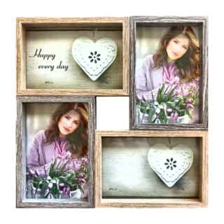 STYLE G時代家居 立體木紋撞色4入相框組 743g, 灰咖色, 1組