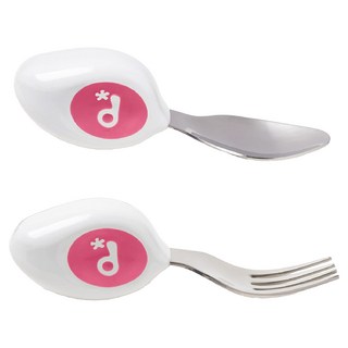 doddL 人體工學兒童學習餐具2件組, 1-5歲適用, 草莓紅, 湯匙 + 叉子, 1組