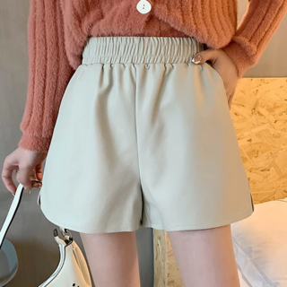 HS7080 鬆緊A字皮短褲, M, 杏