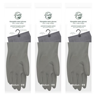 프로그 고리형 고무장갑, 그레이, 중(M), 3개