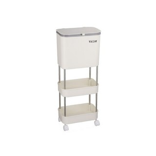 西格傢飾 三層分類垃圾桶 多功能置物架 環保PP材質 360度方向輪設計, 時尚白, 1個