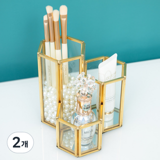 Full-Covered 金色系列六角3格刷具收納盒, 2個, 金色