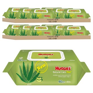 HUGGIES 好奇 Nature care plus 濕紙巾 掀蓋式, 60gsm, 64張, 12包