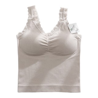 皓月迷離細肩羅紋固定杯背心, 均碼, 淺卡其