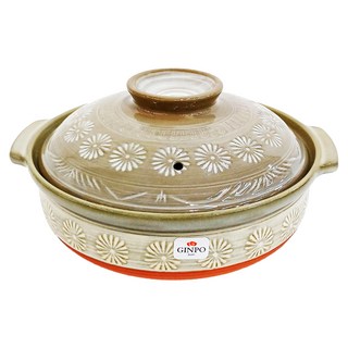 GINPO 銀峯 日本萬古燒花三島8號砂鍋 2.2L 2-3人份, 24cm, 1個