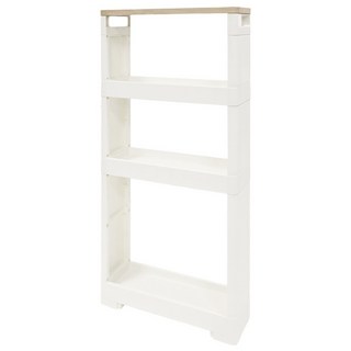 JEJ 移動式木質頂板收納隙縫架 日本製造, White, 12 x 40 x 85cm