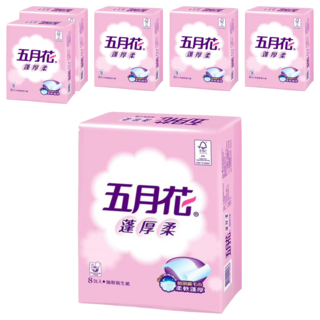 五月花 蓬厚柔頂級抽取衛生紙, 100張, 8包, 6袋