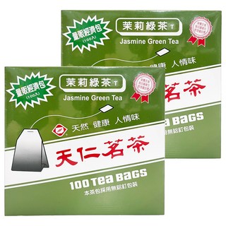 天仁 茉莉綠茶 1.5g 台灣傳統綠茶 清新茉莉花香 無釘茶包, 100包, 2盒