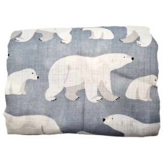 OhBabyLying 多功能紗布包巾 120 x 110cm 藍底北極熊 親膚透氣