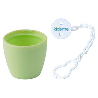 kidsme 矽膠花盆型狀奶嘴蓋+奶嘴鍊夾 Set, 萊姆綠色+白色, 1組