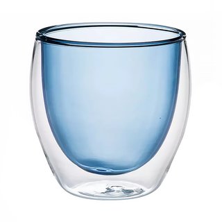 Caldo 卡朵生活 手感蛋形雙色隔熱玻璃咖啡杯 250ml, 天藍, 1個