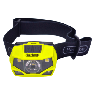 Horizon 天際線 專業級LED多段式登山頭燈 HJ-1701, 55米射程 IPX4防塵防水, 螢光黃 + 黑色, 1個