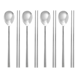 RAONNURI 不鏽鋼湯匙筷子套組 簡約韓式餐具組, 湯匙 + 筷子, 銀色, 1組