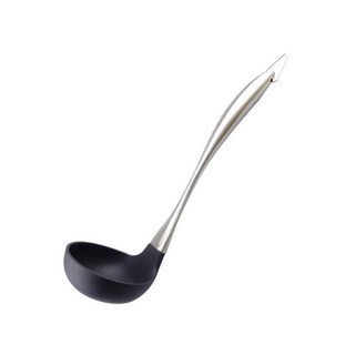 LifeHouse 不鏽鋼矽膠湯勺，耐高溫 -40°C~220°C, 黑色, 1個