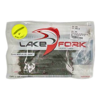 LAKE FORK 假餌 650 4吋 RING-FRY 聚氯乙烯, 綠色 + 紅綠紫亮片, 1包