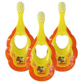 TOBOT 韓國 機器戰士兒童牙刷(1階段0~2歲) 圓形小刷頭 柔軟刷毛, 黃色, 1支, 3支