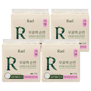 라엘 무표백 순면 생리대, 소형, 14개입, 4개