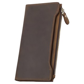 真皮頭層瘋馬牛皮男士皮夾皮包錢包長夾 棕色 卡片夾層*11, 20 x 10cm