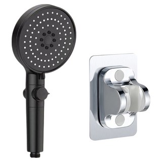 咪咪購物 五檔大面板浴室可調節增壓蓮蓬頭 附銀色底座, 黑色, 1支