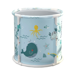 AOTTO 創意傢俱 免安裝大容量加厚折疊全身泡澡桶 BJ-001B, 海洋世界 藍色, 1個