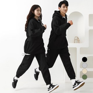 턴키 남녀공용 빅사이즈 오버핏 아노락 바람막이 반집업 후드 + 카고 조거 팬츠 세트 AJ-1190