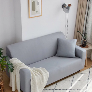 彈力全包沙發套 92%聚脂纖維+8%氨綸, 190~230cm, 純灰色, 1個