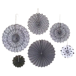 紙扇花6件套裝 包含掛繩, 黑