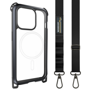 MAGEASY Odyssey Ultra M iPhone 15 Pro 超高空軍規防摔掛繩手機殼 (M系列支援MagSafe), 金属黑/沉穩黑