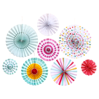 紙扇花 8件組, 彩色 粉彩色系