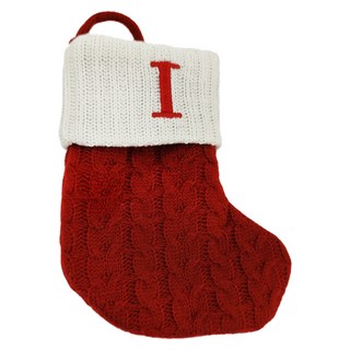 聖誕紅刺繡字母聖誕襪 字母I 針織棉 節慶禮物, 1個