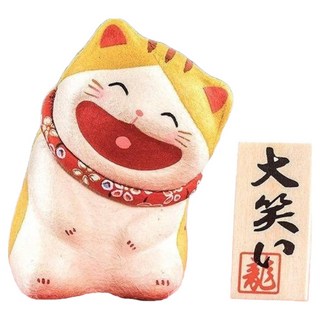 RYUKODO 龍虎堂 開運達摩 - 日本手工 和紙 無釉陶瓷內膽 大笑款, 7 x 4 x 4cm, 貓咪款, 1個