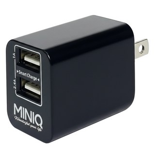 MINIQ 智慧型USB急速充電器/變壓器 雙USB端口 2.4A輸出 國際電壓AC 110V-240V, 黑色, 1個