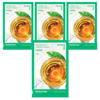 INNISFREE 我的真萃能量面膜 康普茶款 22ml, 使暗沉肌膚恢復透亮, 低刺激日常面膜, 1入, 4片