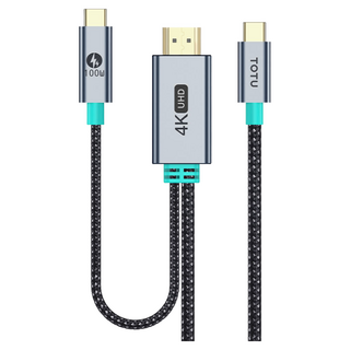 TOTU 拓途 4K UHD螢幕同步傳輸線 100W快充 Type-C轉接頭, 1.5m, 1條, 灰色