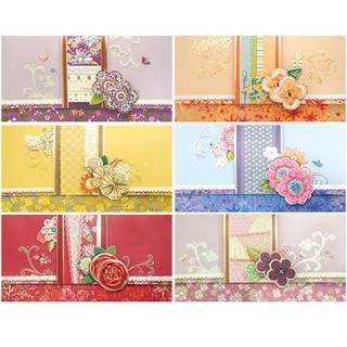 From&To 韓式立體花朵印花信封袋 B1013 6入, 混色, 1組