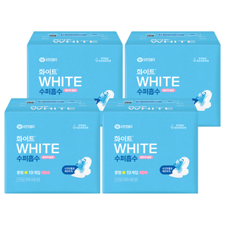 화이트 수퍼흡수 울트라 슬림 생리대 날개형, 중형, 19개입, 4개