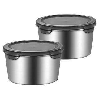 304不鏽鋼 圓形保鮮盒 - 15.5cm直徑 8.5cm高, 2個, 1L