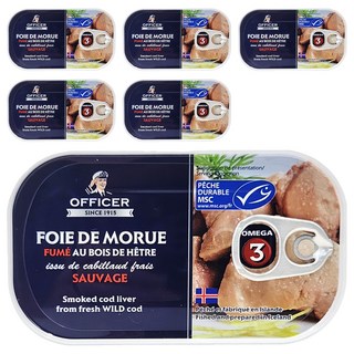 OFFICER 船長 煙燻鱈魚嫩肝, 富含Omega-3維生素A及D, 無糖無味精, 生酮和低碳飲食適用, 120g, 6罐