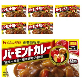 House 好侍 佛蒙特咖哩塊, 蘋果蜂蜜風味, 甜味咖哩, 230g, 12 份, 6盒