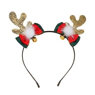 雙層紅綠蝴蝶結 + 鈴鐺 + 金粉鹿角髮箍, 混合色, 1個