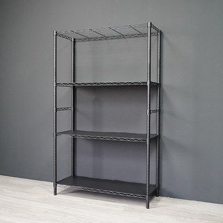 鋼鐵力士 鐵製 含PP墊條 層距可自由調整, 黑, 36 x 91 x 150cm, 4層